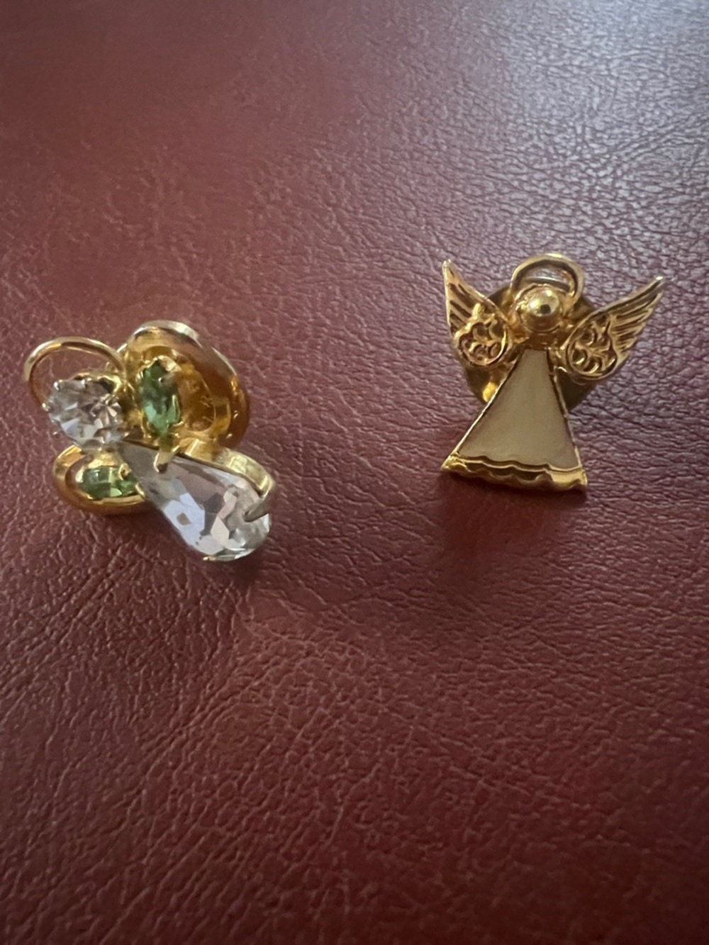 Lot of two Guardian Angel Pins Jewelled Gold tone